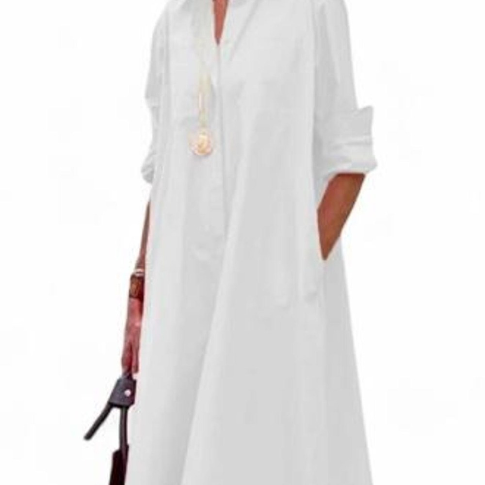 UOOZEE Women's Simple Long Sleeve Lapel Midi Dress Button Down Shirt Dress